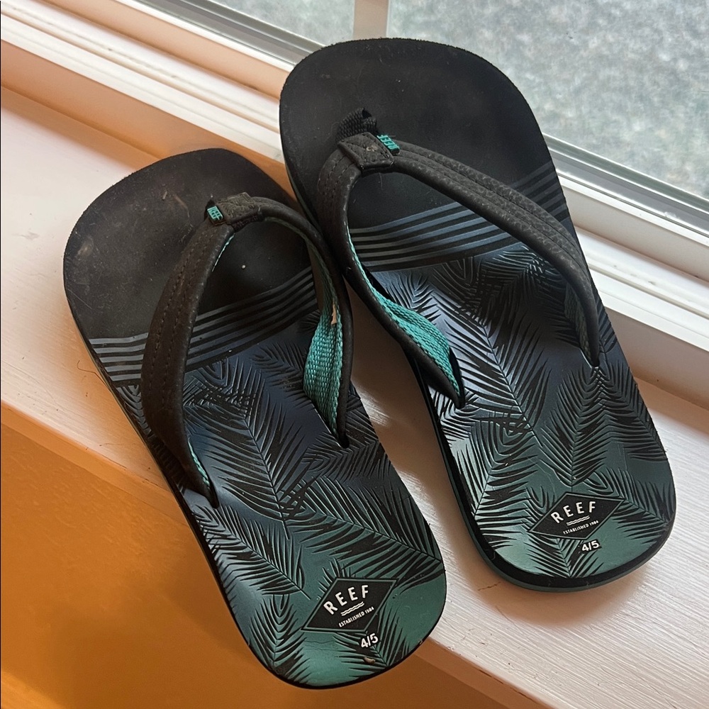 Reef Black and Teal Palm Flip Flops